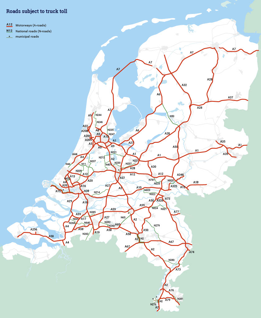 Kaart van de betreffende wegen